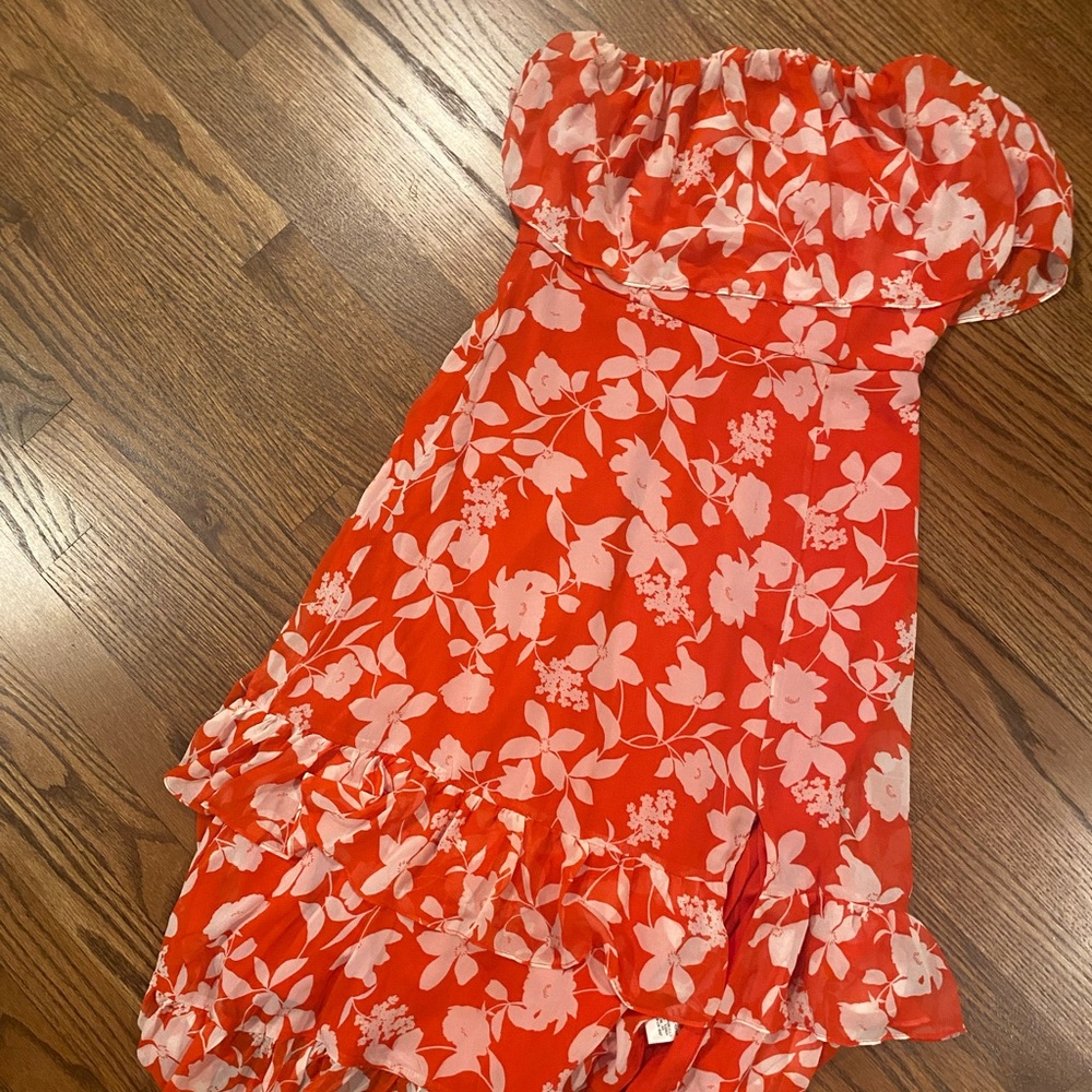 Lulus red floral midi dress